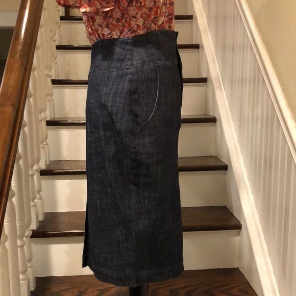 LONDON Women’s Denim Maxi Jean Long Skirt With Center Back Vent Pockets Sz 8 - Picture 14 of 15